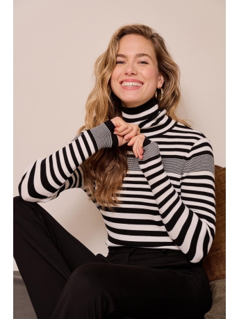 Red Button Trui ROLL NECK FANCY STRIPE SRB4068 234 BLACK/OFFWHITE