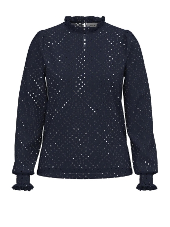 Vila T-shirt VIJASY L/S O-NECK FRILL TOP 14096793 Navy Blazer