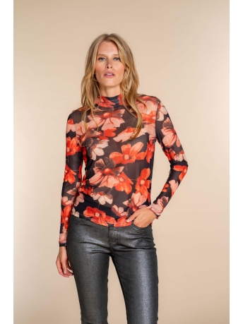 Geisha T-shirt TOP MET PRINT 32842 14 000999 Black/Burned Orange/Brown