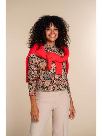 Geisha T-shirt TOP MET PAISLEY PRINT 32892 60 000220 Hot Coral/Black/Camel