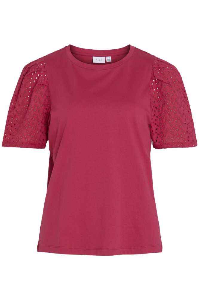 VIMERRY S/S EMB ANGLAISE TOP 14093507 Cerise