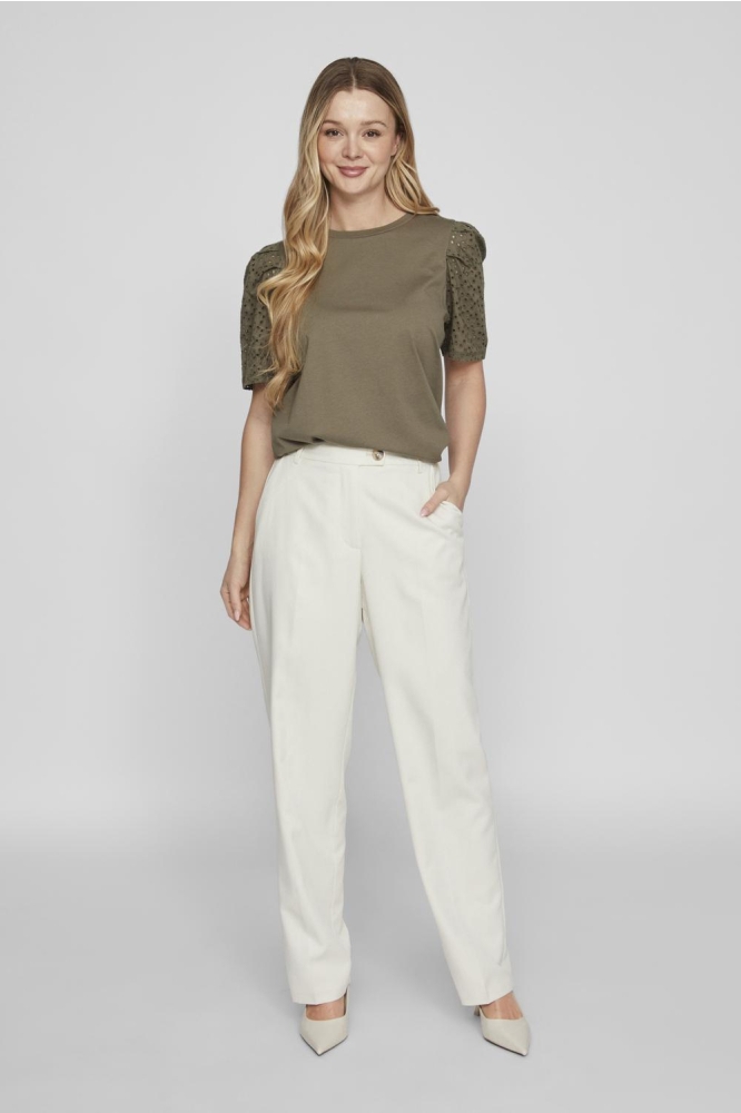 VIMERRY S/S EMB ANGLAISE TOP 14093507 Dusty Olive