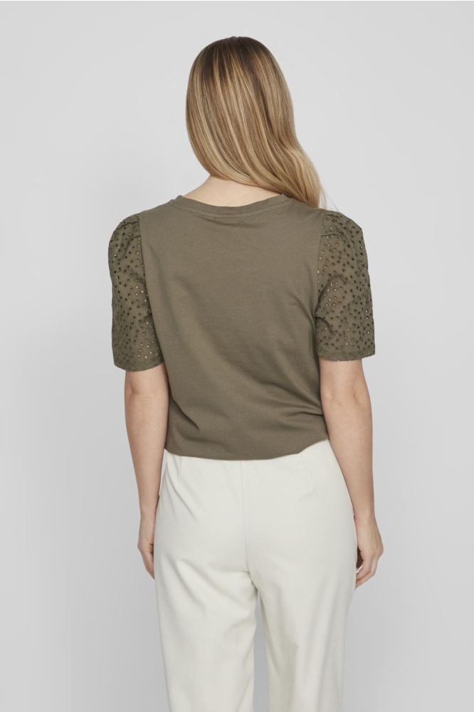 VIMERRY S/S EMB ANGLAISE TOP 14093507 Dusty Olive