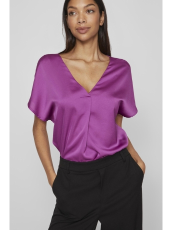 Vila T-shirt VIELLETTE V-NECK S/S SATIN TOP - NO 14089239 Cattleya Orchid