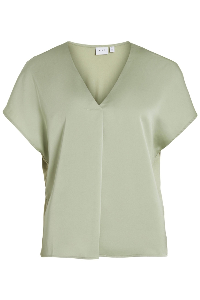 VIELLETTE V-NECK S/S SATIN TOP - NO 14089239 SWAMP