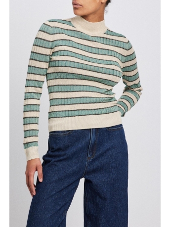 Vila T-shirt VISIA L/S GLITTER KNIT TOP / B 14092381 BIRCH/BLACK AND