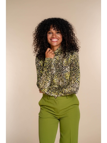 Geisha T-shirt GEPRINTE TOP MET COL 32893 60 Olive Green