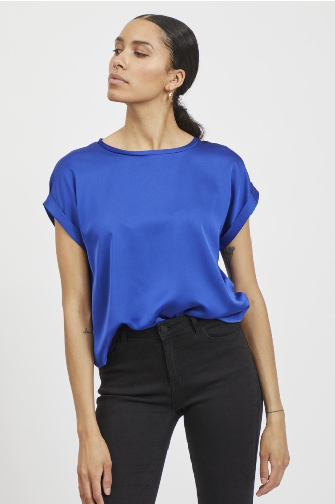 viellette s/s satin top - noos 14059563 vila t-shirt mazarine blue