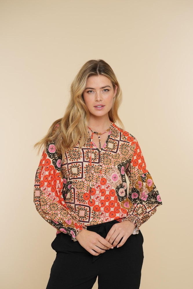 TOP MET ETNIC PRINT 43248 20 Sand/Coral/Fuchsia