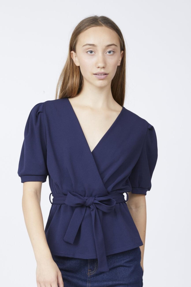 SisterS point blauwe dames blouse | Model vooraanzicht