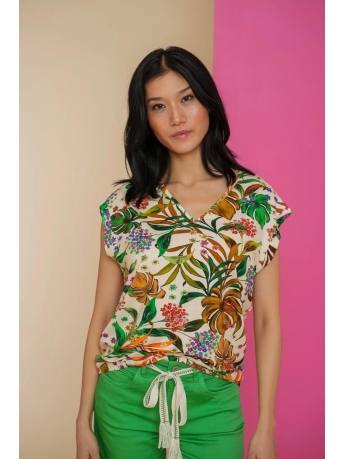 Geisha T-shirt KLEURRIJKE TOP MET AJOURDETAILS 42161 20 SAND/GREEN/ORANGE
