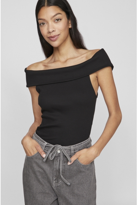 Half shoulder black top best sale