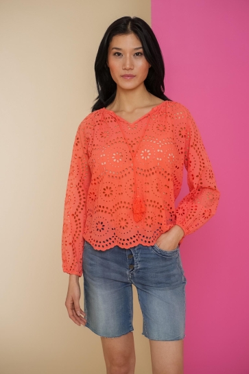 Geisha T-shirt CROCHET TOP MET SCALLOPED DETAILS 43035 70 220 Coral