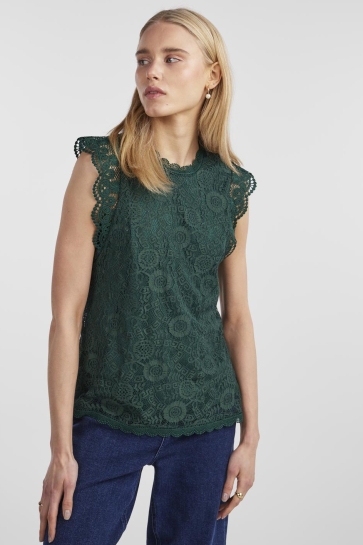 Pieces Top PCOLLINE SL LACE TOP NOOS 17120454 Trekking Green