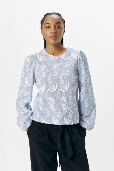 Object Blouse OBJMYA RE L/S TOP NOOS 23046020 KENTUCKY BLUE/ CLOUD DANCER