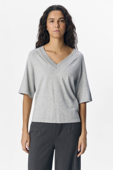 Object Trui OBJTHESS 2/4 LO V-NECK KNIT TOP NOO 23045806 LIGHT GREY MELANGE