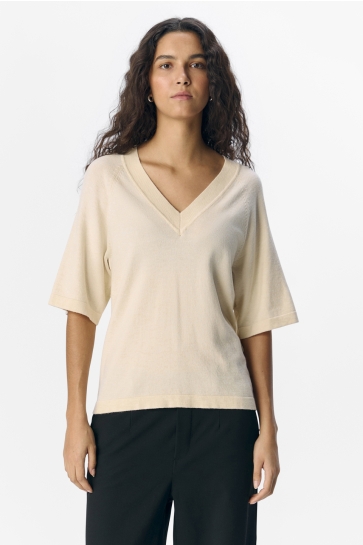 Object Trui OBJTHESS 2/4 LO V-NECK KNIT TOP NOO 23045806 SANDSHELL