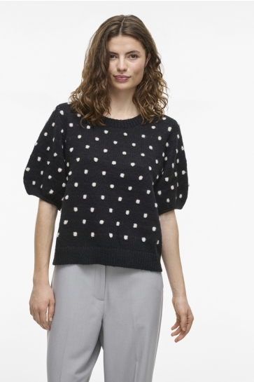 Vila Trui VIDOTTIE 2/4 SLEEVE KNIT TOP 14103431 BLACK BEAUTY/BIRCH DOTS
