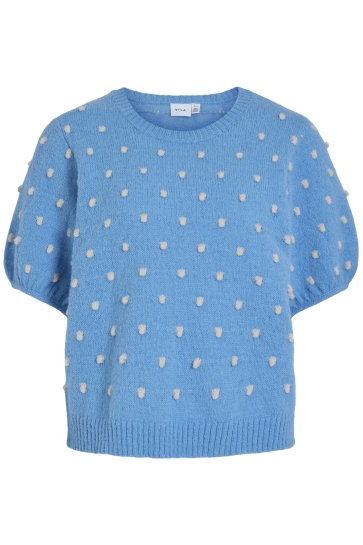 Vila Trui VIDOTTIE 2/4 SLEEVE KNIT TOP 14103431 BLISSFUL BLUE/BIRCH DOTS
