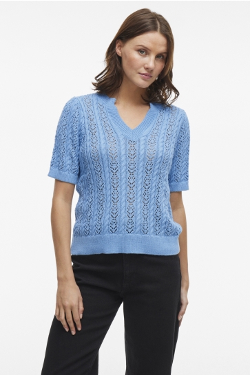 Vila T-shirt VITOTO NEW S/S CABLE KNIT TOP 14103437 BLISSFUL BLUE