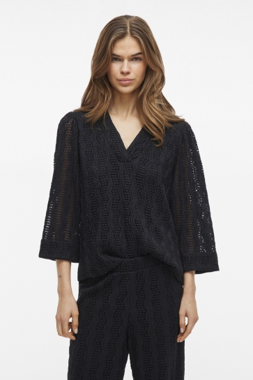 Vila Blouse VILUMENA V-NECK 3/4 TOP 14103890 BLACK BEAUTY