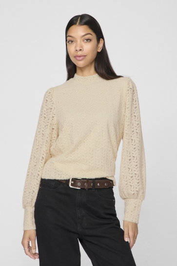 Vila T-shirt VIAMATA HIGH NECK L/S TOP/R 14103900 BIRCH