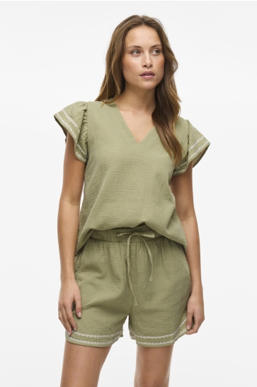 Vila T-shirt VITOVAN V-NECK TOP 14104844 SAGE