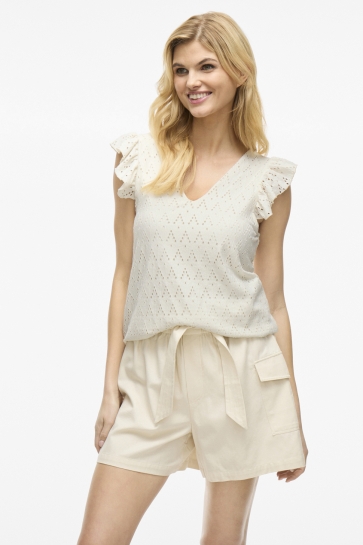Vila T-shirt VIAMALINA V-NECK C/S TOP/PB 14104110 BIRCH