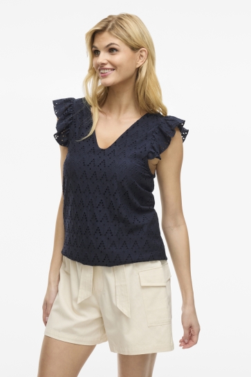 Vila T-shirt VIAMALINA V-NECK C/S TOP/PB 14104110 Navy Blazer