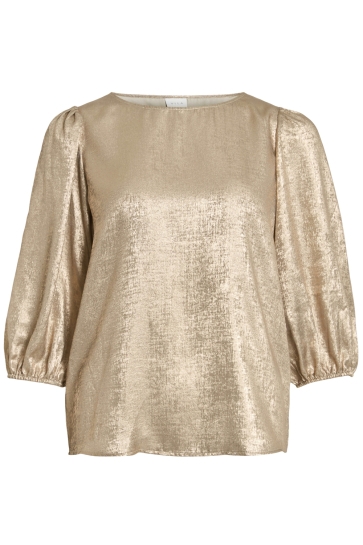 Vila Blouse VIMETALLA O-NECK L/S TOP/LC 14108444 BIRCH/GOLD