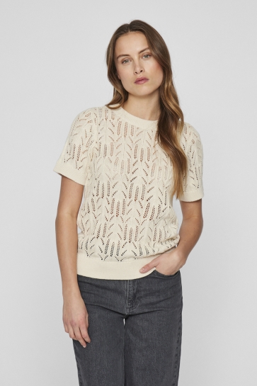 Vila T-shirt VICOTTI S/S O-NECK KNIT TOP - NOOS 14102700 BIRCH