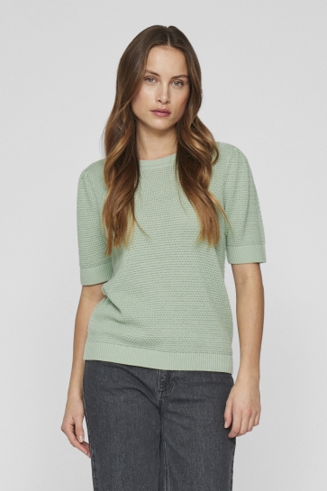 Vila Trui VIDALO O-NECK S/S KNIT TOP - NOOS 14084421 SILT GREEN