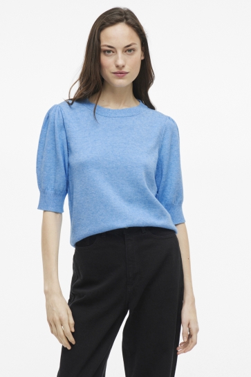 Vila Trui VIRIL 2/4 SLEEVE O-NECK KNIT TOP - 14105306 BLISSFUL BLUE/LIGHT MELANGE