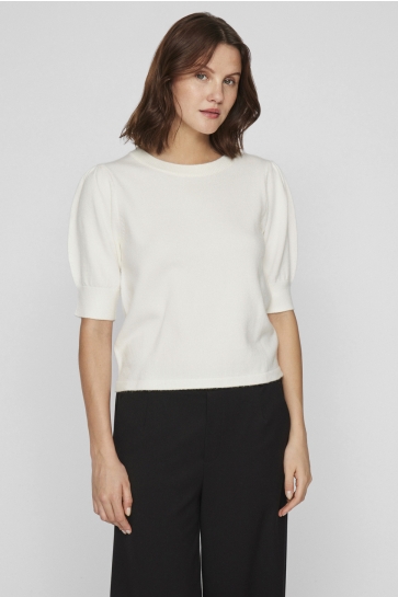 Vila Trui VIRIL 2/4 SLEEVE O-NECK KNIT TOP - 14105306 WHITE ALYSSUM