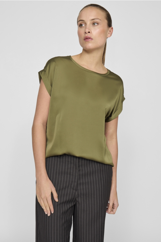 Vila groene dames t-shirt | Model vooraanzicht