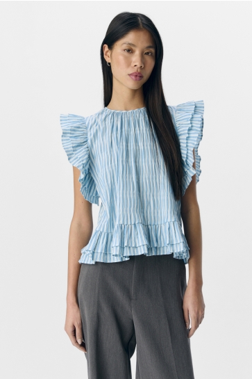 Object Top OBJFINE RE S/L O-NECK FRILL TOP 139 23046859 Cornflower Blue/Stripes