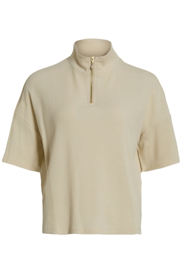 Vila T-shirt VIVAILA HIGH NECK 2/4 ZIPPER TOP 14105519 Birch