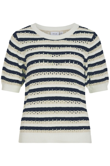 Vila Trui VIELINJA O-NECK 2/4 STRIPE KNIT TOP 14105650 SNOW WHITE/NAVY BLAZER