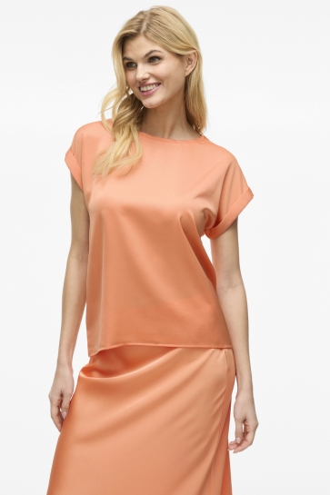 Vila T-shirt VIELLETTE S/S SATIN TOP - NOOS 14059563 CADMIUM ORANGE