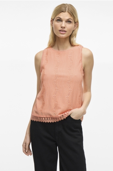 Vila Top VITORTENA O-NECK S/L TOP 14106582 CADMIUM ORANGE