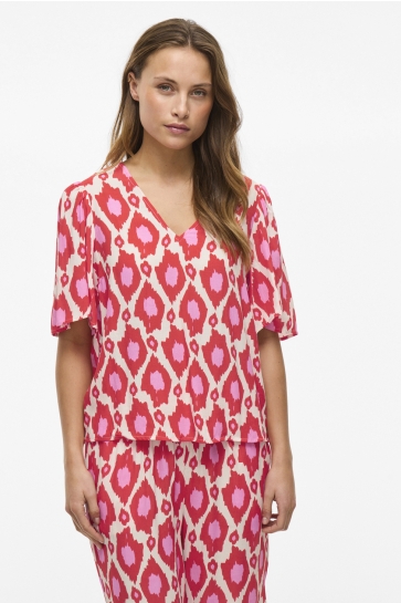 Vila Blouse VIKIKKI V-NECK 2/4 TOP/TES 14109538 AURORA RED