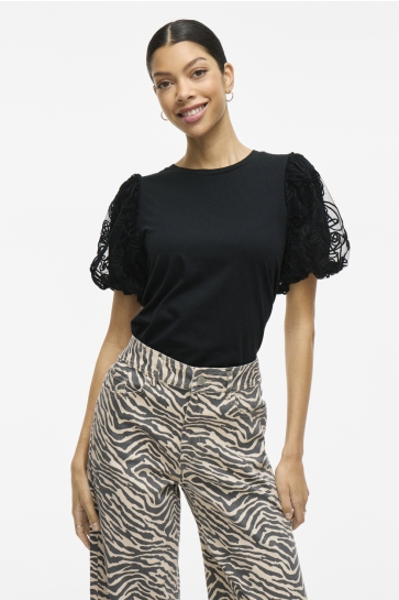 Vila T-shirt VISIMONIA O-NECK S/S TOP 14107505 BLACK BEAUTY