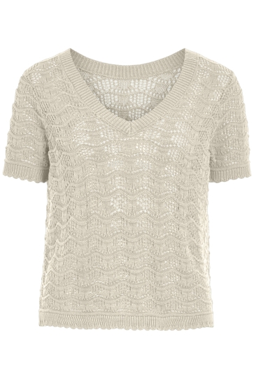 Vila T-shirt VICOBY V-NECK S/S KNIT TOP 14107039 BIRCH