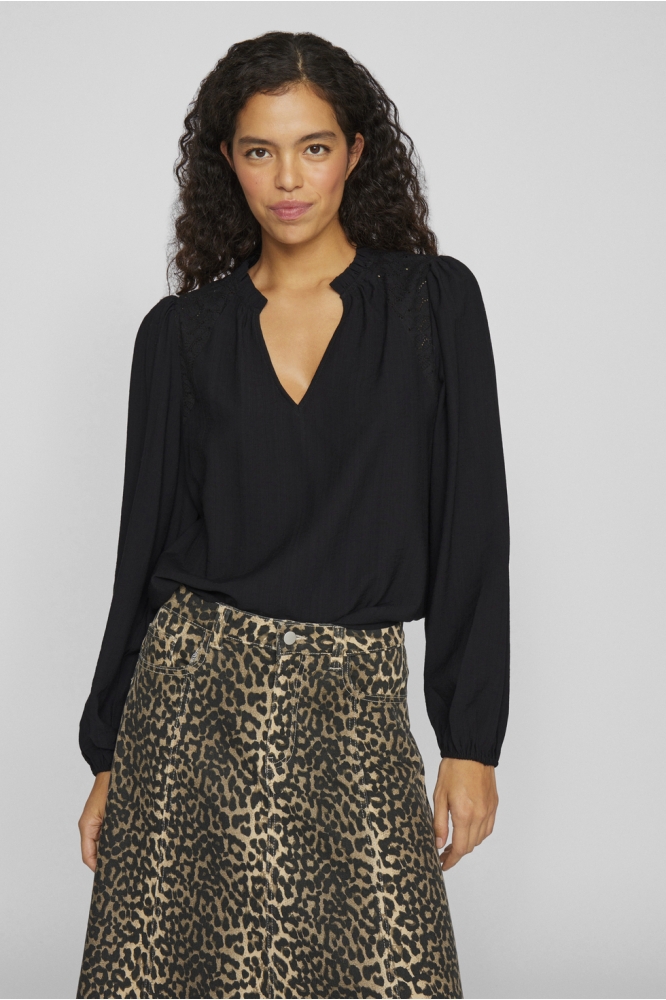 Vila zwarte dames t-shirt | Model vooraanzicht
