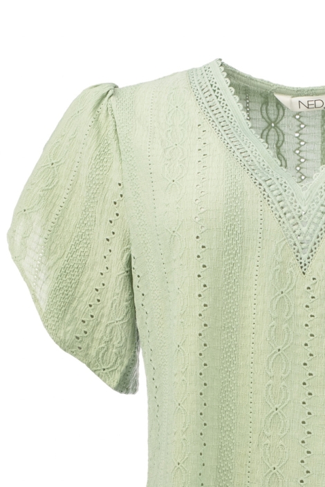 NED groene dames t-shirt | Close up