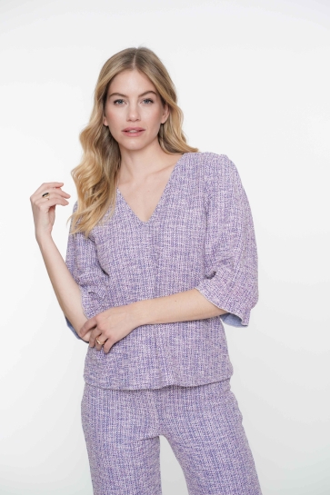 Geisha T-shirt TWEED GEWEVEN TOP MELANGE 53207 20 Off-White/Lilac