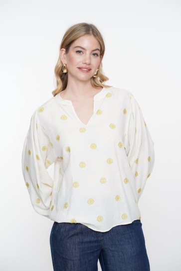 Geisha Blouse TOP INGEWEVEN AXTEK DETAIL 53244 20 Sand/Lime