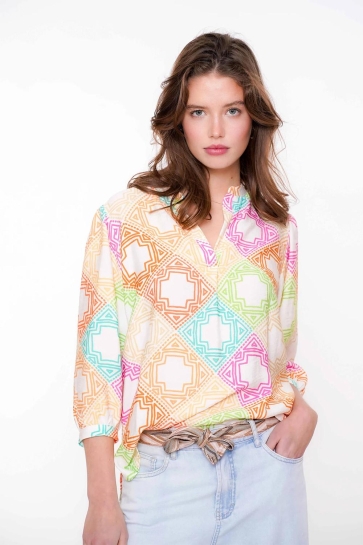 Geisha Blouse BLOUSE GRAFISCHE PRINT 53263 20 Green/Pink
