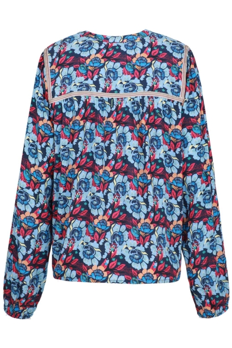 Fluresk blauwe dames blouse | Achteraanzicht