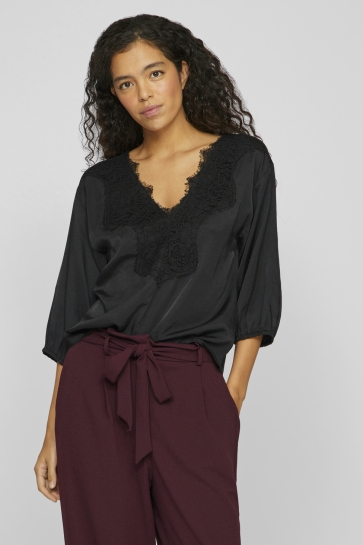 Vila T-shirt VILACE 3/4 LACE DETAIL TOP 14108648 Black/BLACK LACE